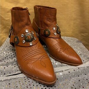 Carlos by Carlos Santana Tan Ankle Boots with Studded Details